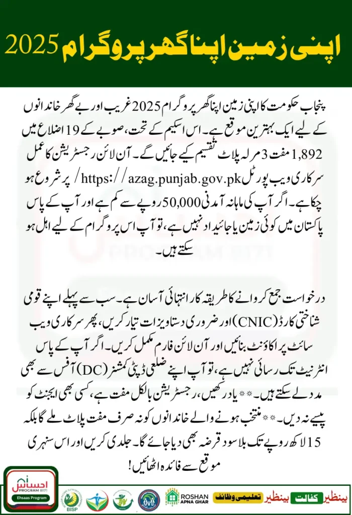 Apni Zameen Apna Ghar Program 2025 Online Registration Guide